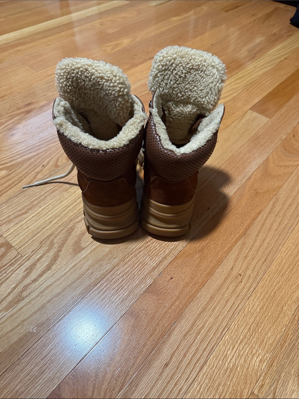Gucci Brown Shearling-Trim Lace-Up Boots - Picture 3 of 3